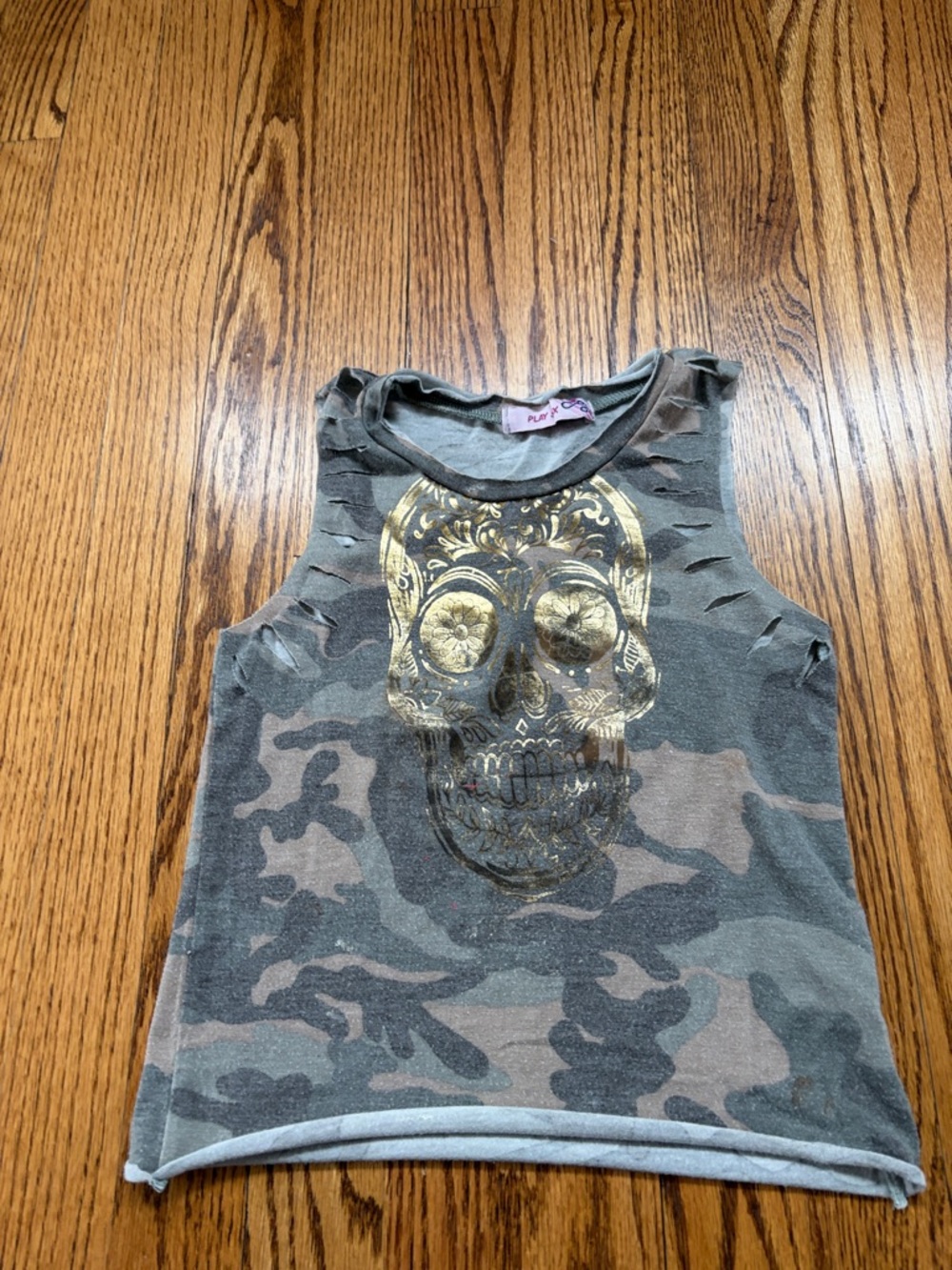 Girls' Olive Camo Skull Graphic Tank Top